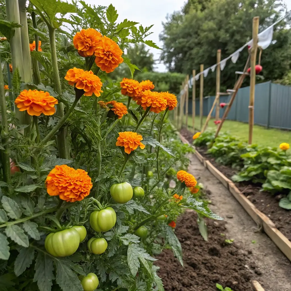 Marigolds With Tomato Plants