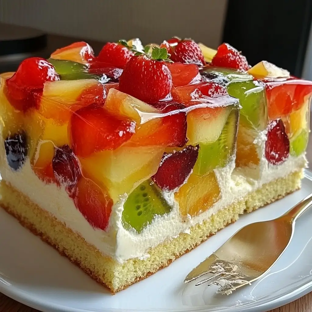 Ciasto z Biszkoptem, Masą Budyniową i Galaretką z Owocami