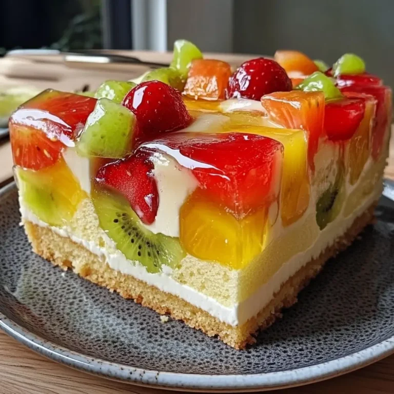 Ciasto z Biszkoptem, Masą Budyniową i Galaretką z Owocami
