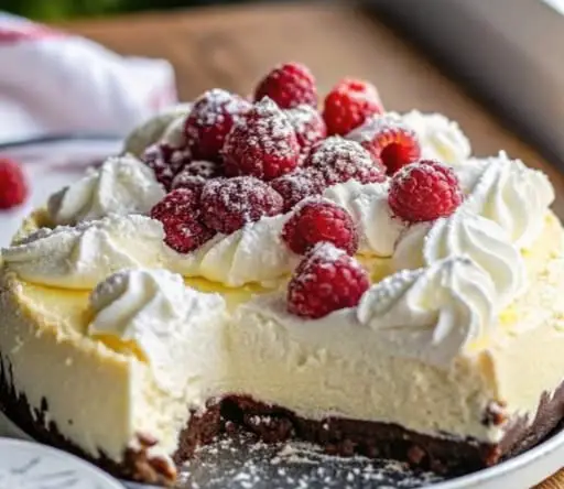 Sernik z Mascarpone Bez Pieczenia z Bitą Śmietaną i Malinami