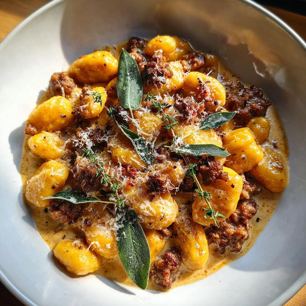 Autumn Dinner: Creamy Butternut Squash Gnocchi with Sausage, Thyme, and Sage - detail 1