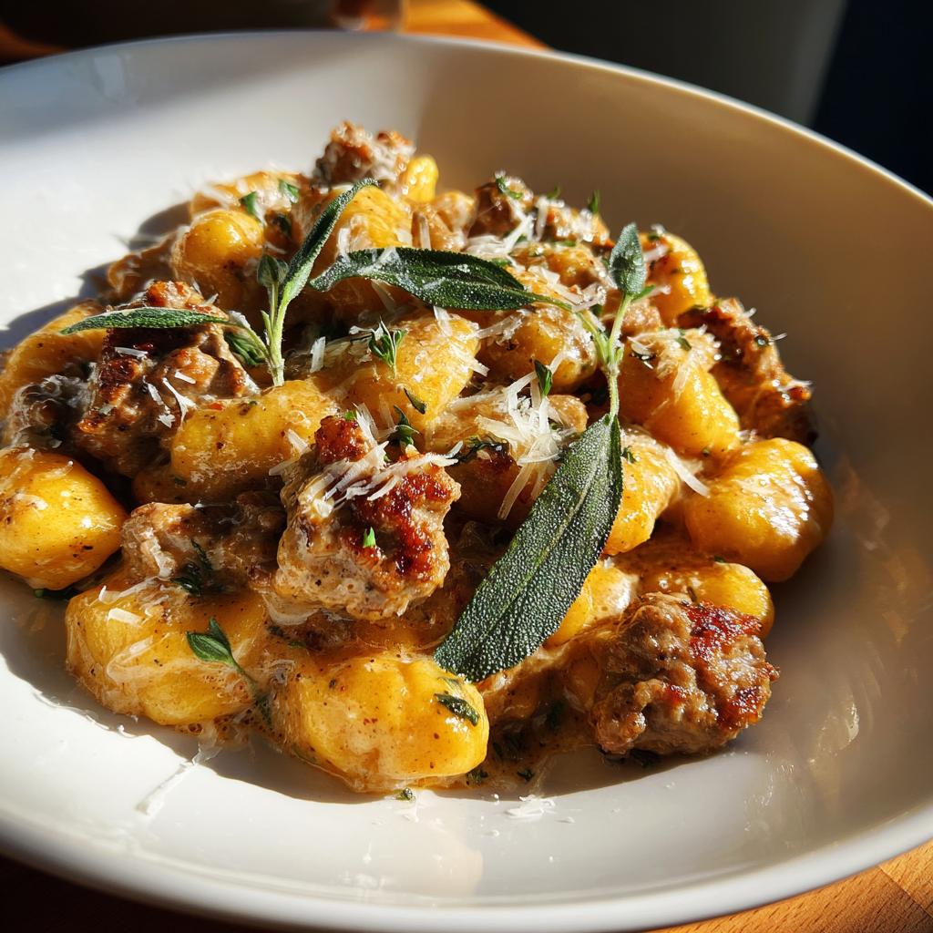 Autumn Dinner: Creamy Butternut Squash Gnocchi with Sausage, Thyme, and Sage - detail 2