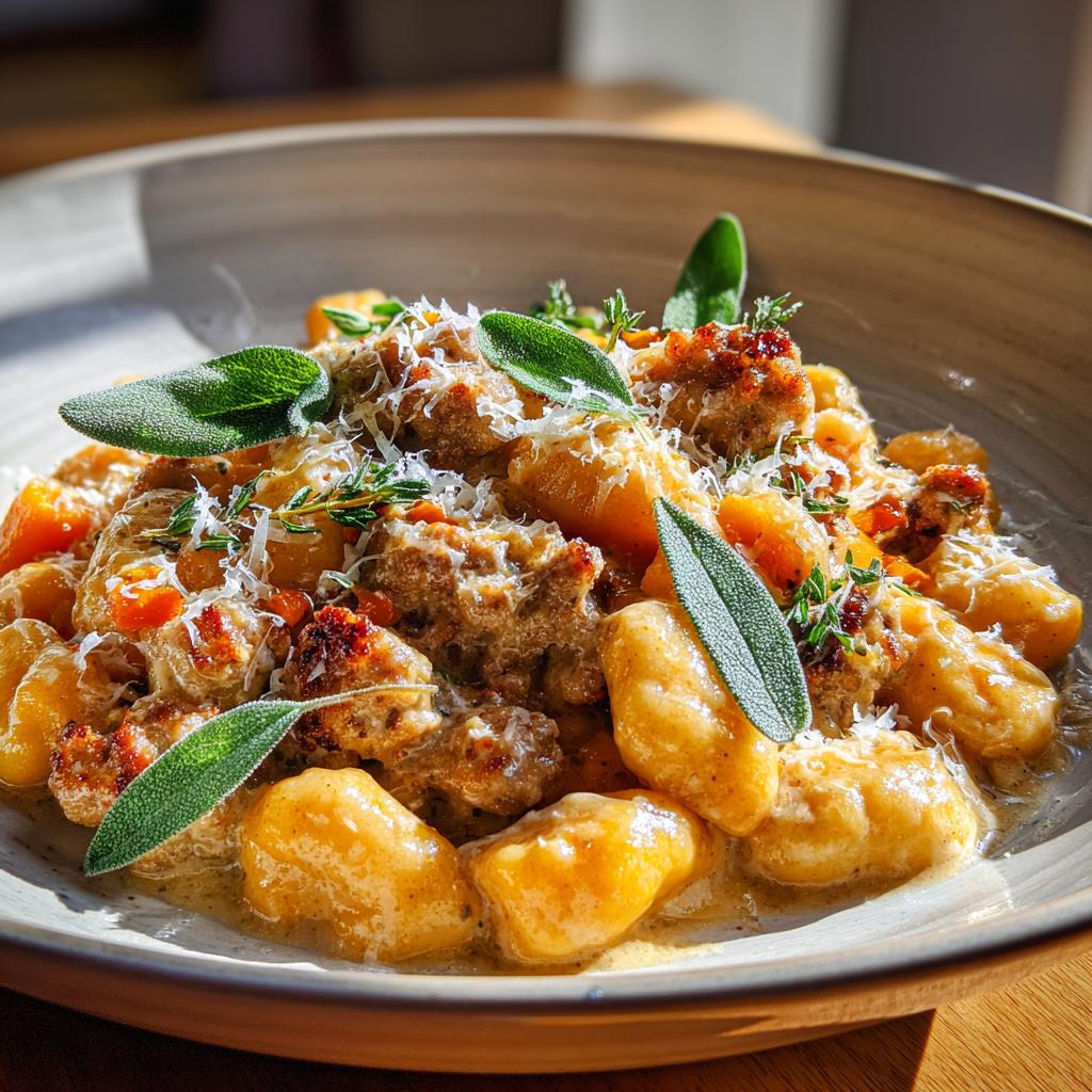 Autumn Dinner: Creamy Butternut Squash Gnocchi with Sausage, Thyme, and Sage - detail 3