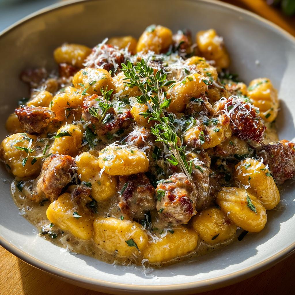 Autumn Dinner: Creamy Butternut Squash Gnocchi with Sausage, Thyme, and Sage - detail 4