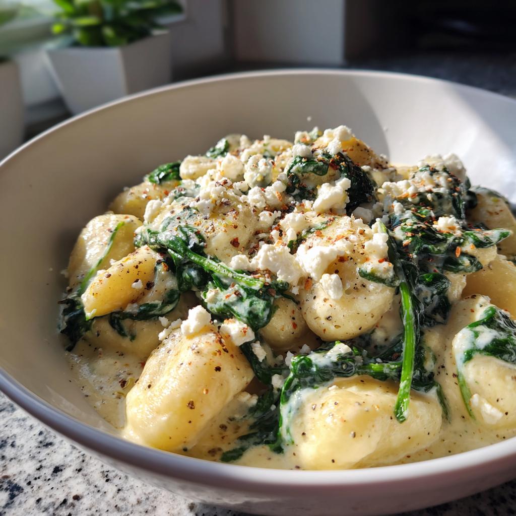 Creamy Gnocchi with Spinach and Feta Recipe | Healthy Dinner Inspiration - detail 2
