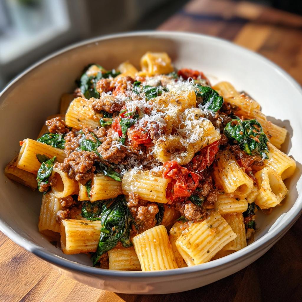 Creamy Sausage Rigatoni with Spinach, Garlic, and Tomato Cream Sauce (One-Pan, 30-Minute recipe) - detail 1
