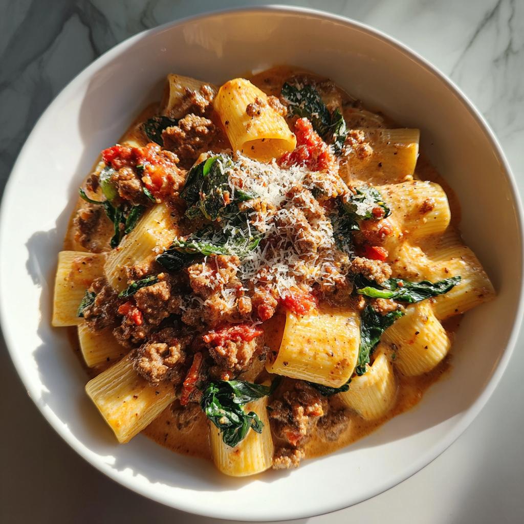 Creamy Sausage Rigatoni with Spinach, Garlic, and Tomato Cream Sauce (One-Pan, 30-Minute recipe) - detail 2