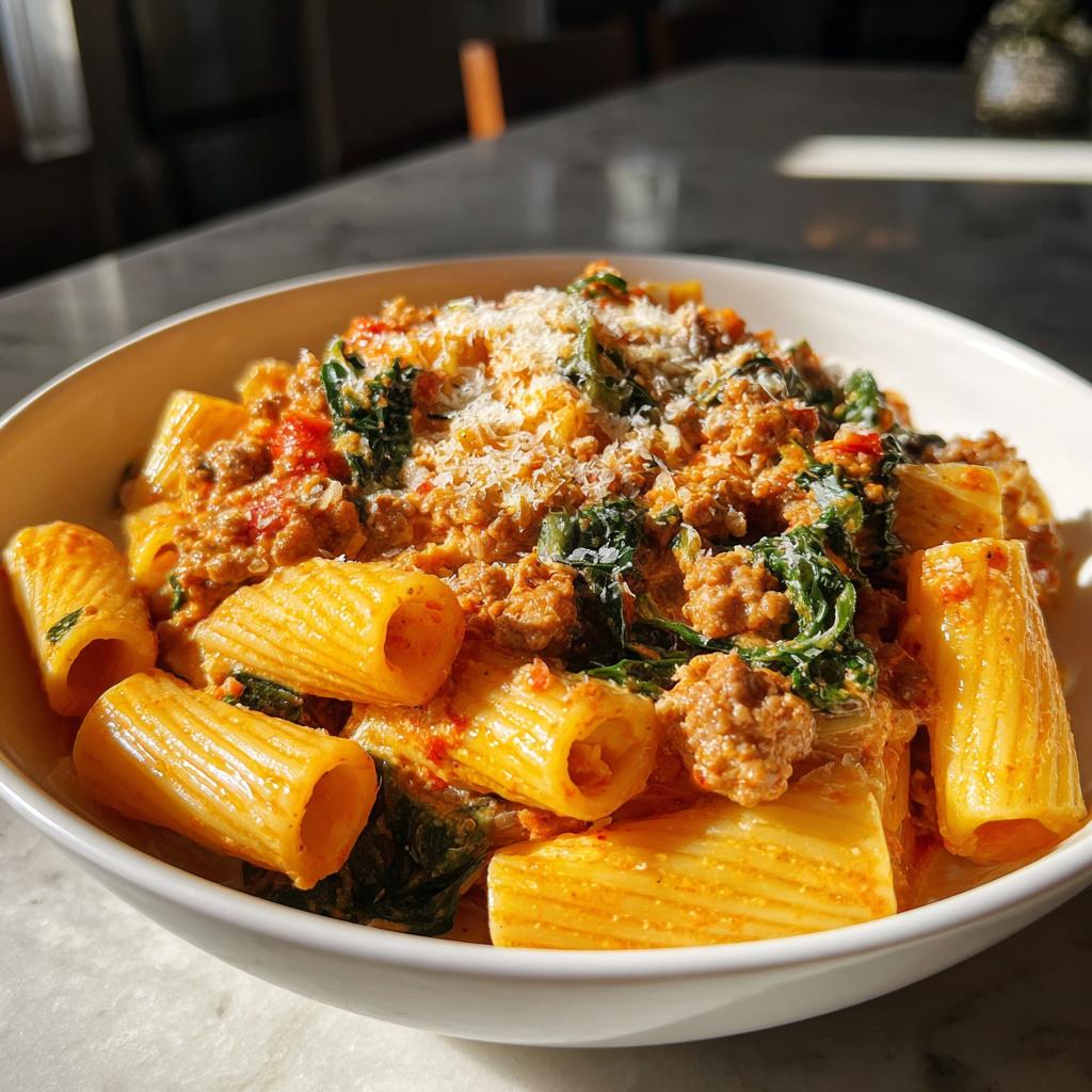 Creamy Sausage Rigatoni with Spinach, Garlic, and Tomato Cream Sauce (One-Pan, 30-Minute recipe) - detail 3