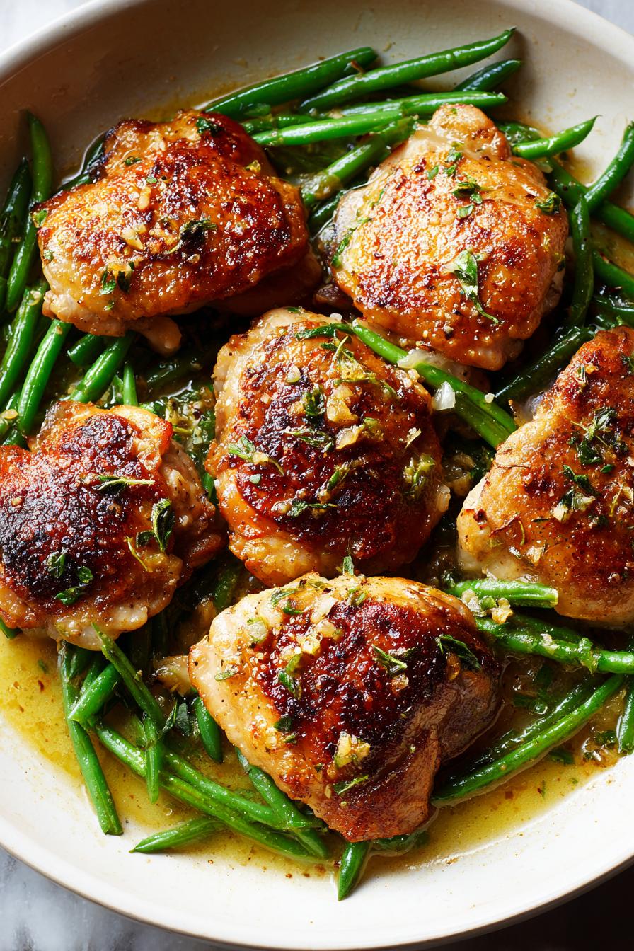 Lemon Garlic Butter Chicken Thighs and Green Beans Skillet