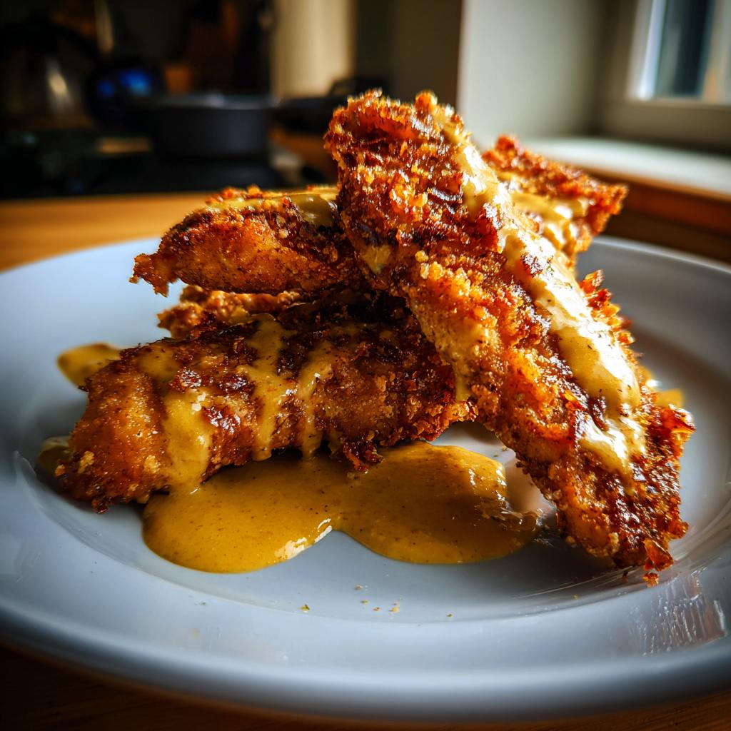 Pretzel Chicken with Mustard-Cheddar Sauce - detail 2