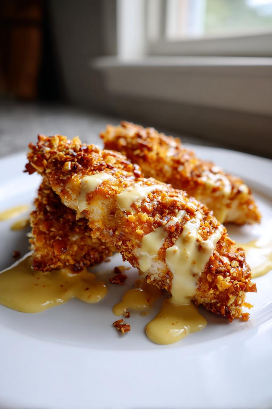 Pretzel Chicken with Mustard-Cheddar Sauce