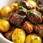 Slow Cooker Garlic Butter Beef Bites & Potatoes