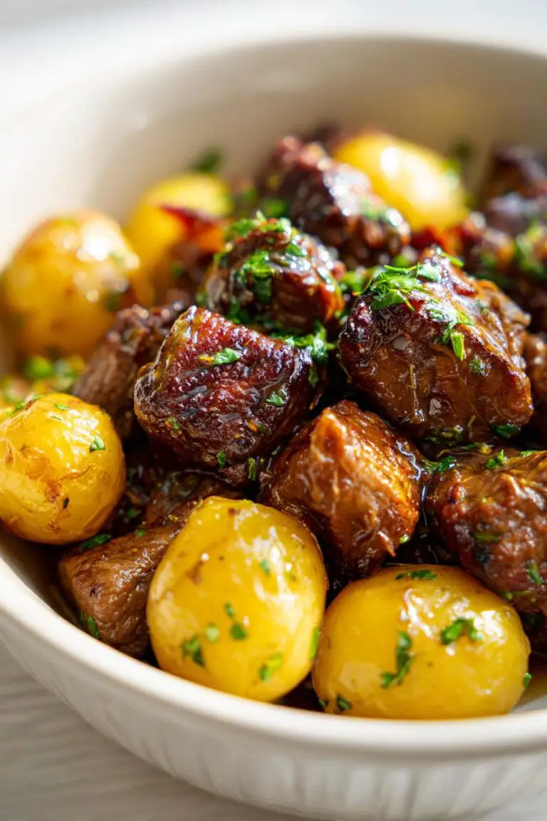 Slow Cooker Garlic Butter Beef Bites & Potatoes