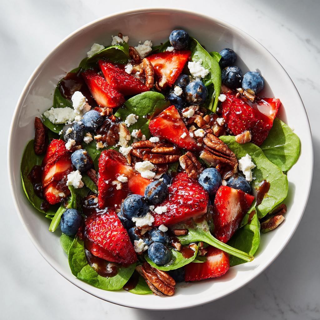 30-Minute Strawberry Spinach Salad with Blueberries, Pecans, Feta cheese, and a Balsamic glaze. - detail 2