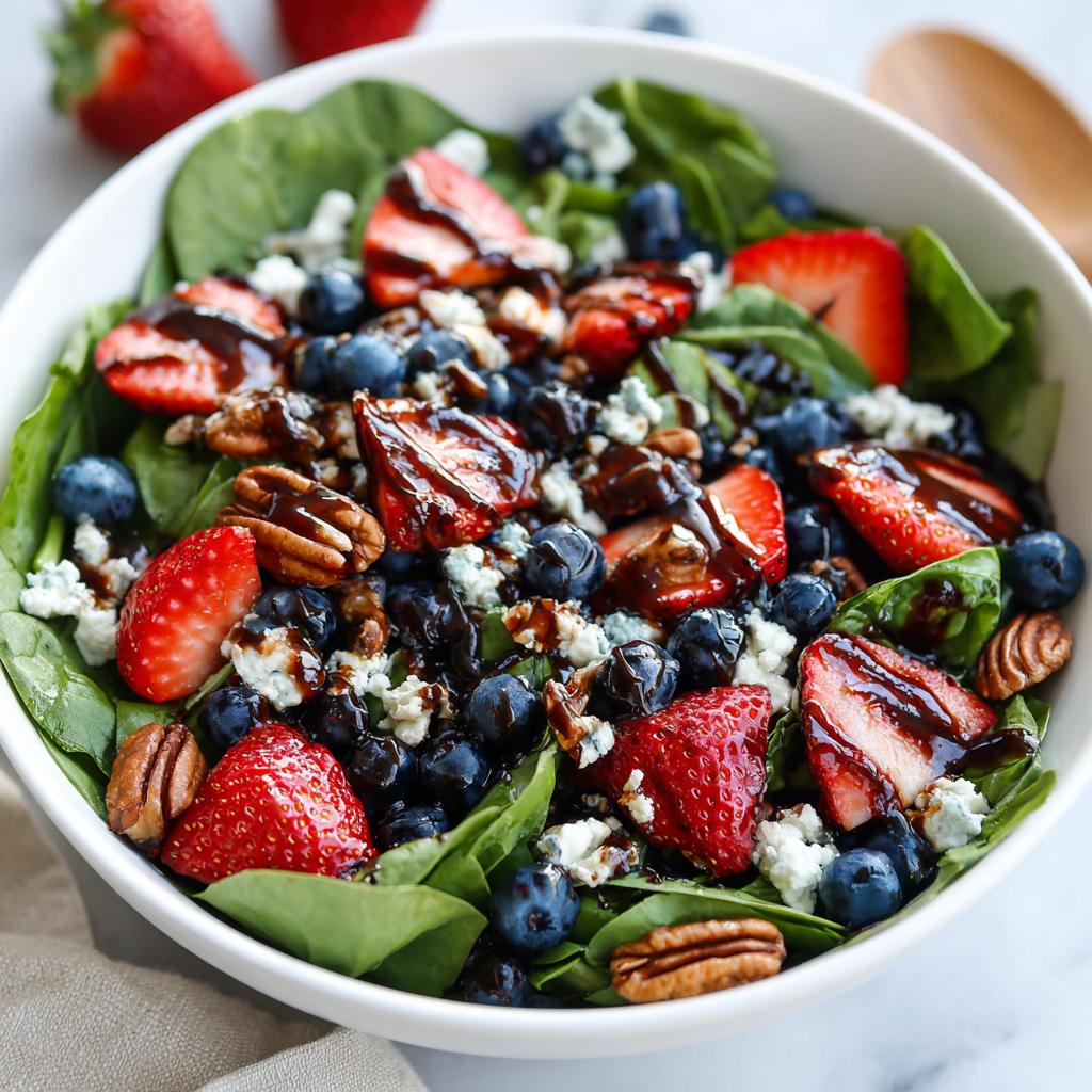 30-Minute Strawberry Spinach Salad with Blueberries, Pecans, Feta cheese, and a Balsamic glaze. - detail 4