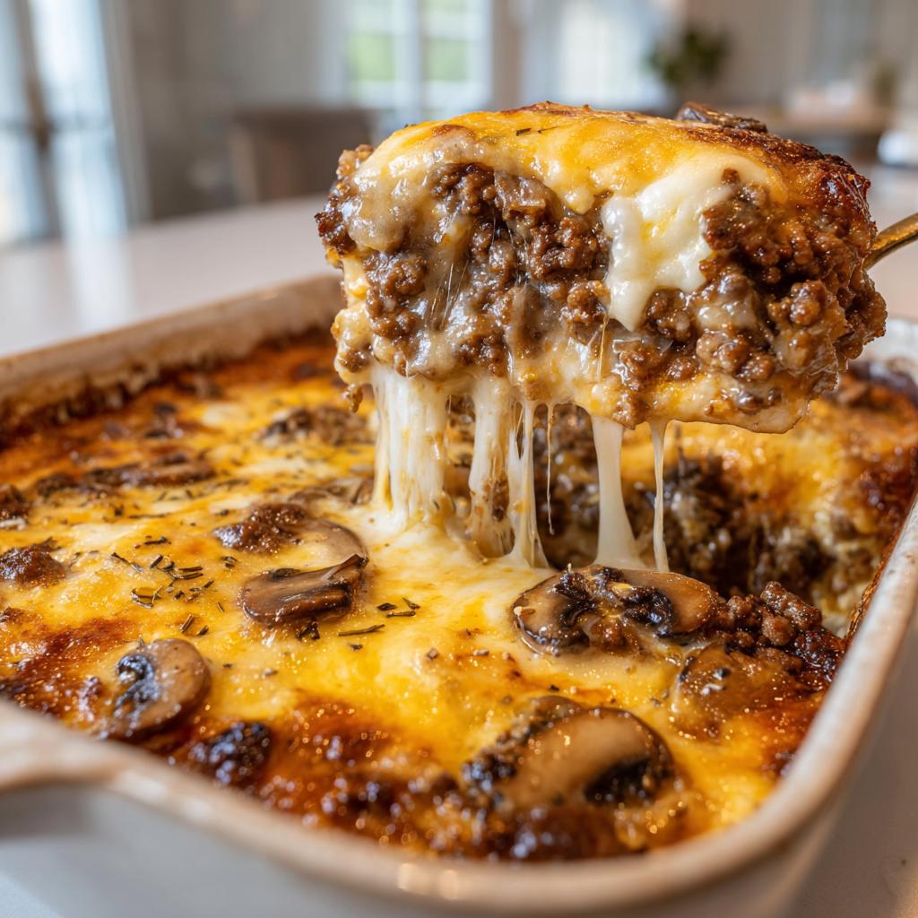 Cheesy Mushroom & Swiss Burger Casserole | Easy Comfort Food Dinner - detail 1