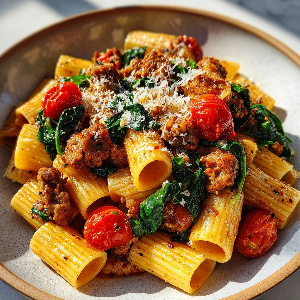 Creamy Sausage Rigatoni with Spinach, Garlic, and Tomato Cream Sauce (One-Pan, 30-Minute recipe) - detail 1