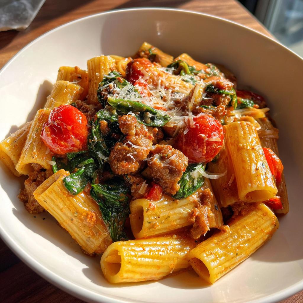 Creamy Sausage Rigatoni with Spinach, Garlic, and Tomato Cream Sauce (One-Pan, 30-Minute recipe) - detail 2