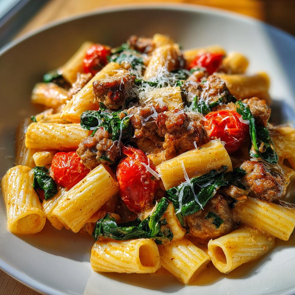 Creamy Sausage Rigatoni with Spinach, Garlic, and Tomato Cream Sauce (One-Pan, 30-Minute recipe) - detail 3