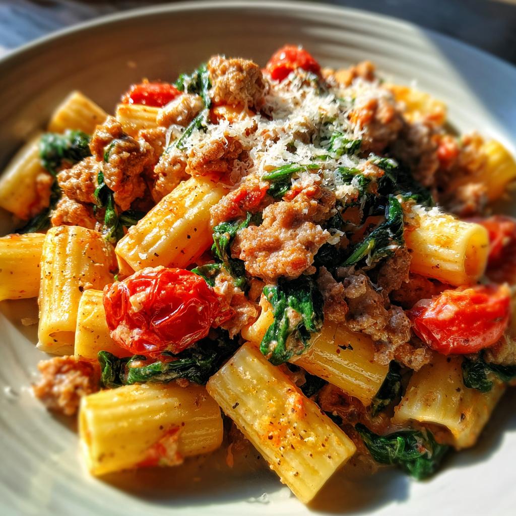 Creamy Sausage Rigatoni with Spinach, Garlic, and Tomato Cream Sauce (One-Pan, 30-Minute recipe) - detail 4