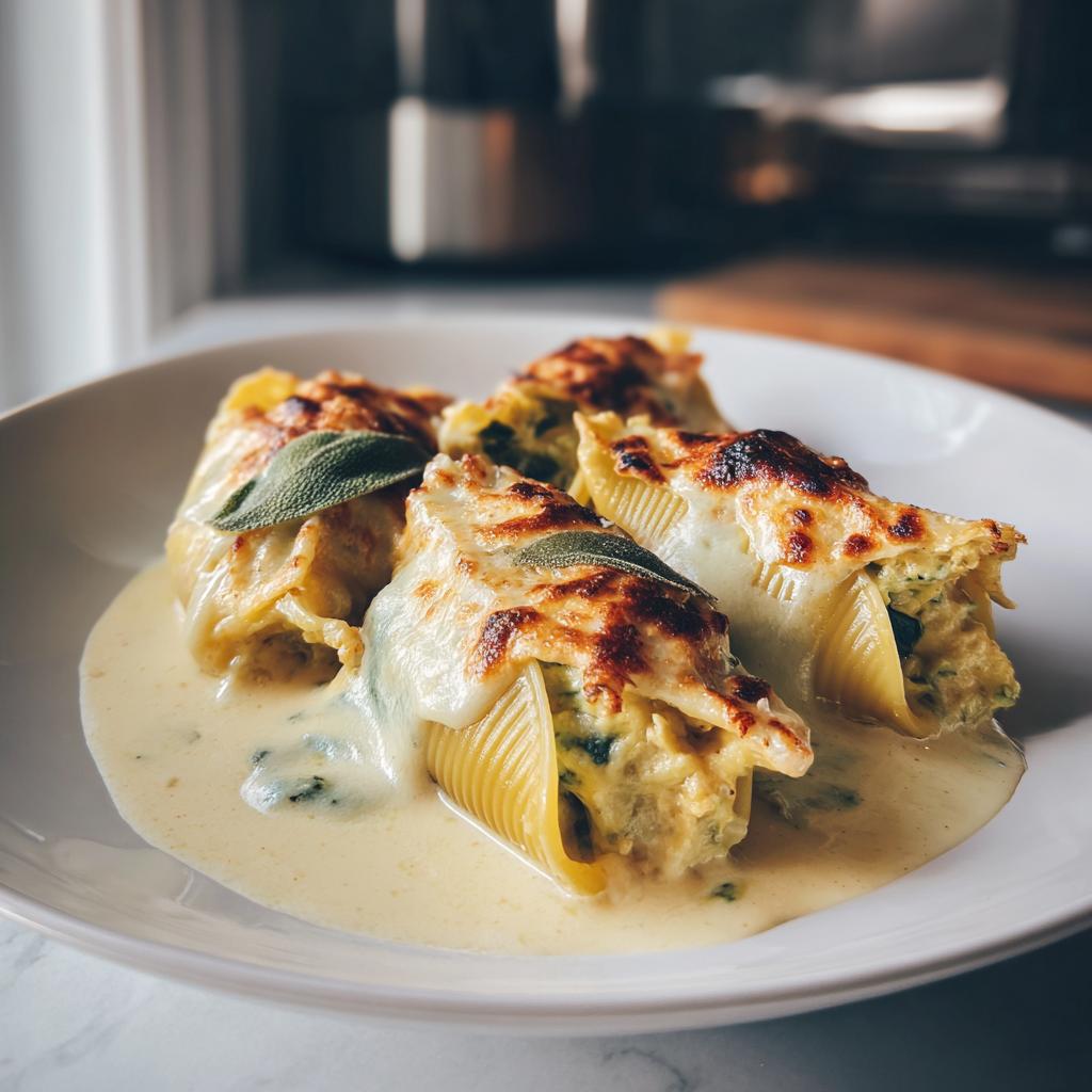 Fall in Love with Pumpkin & Gouda Stuffed Shells in Brown Butter Sage Alfredo Sauce