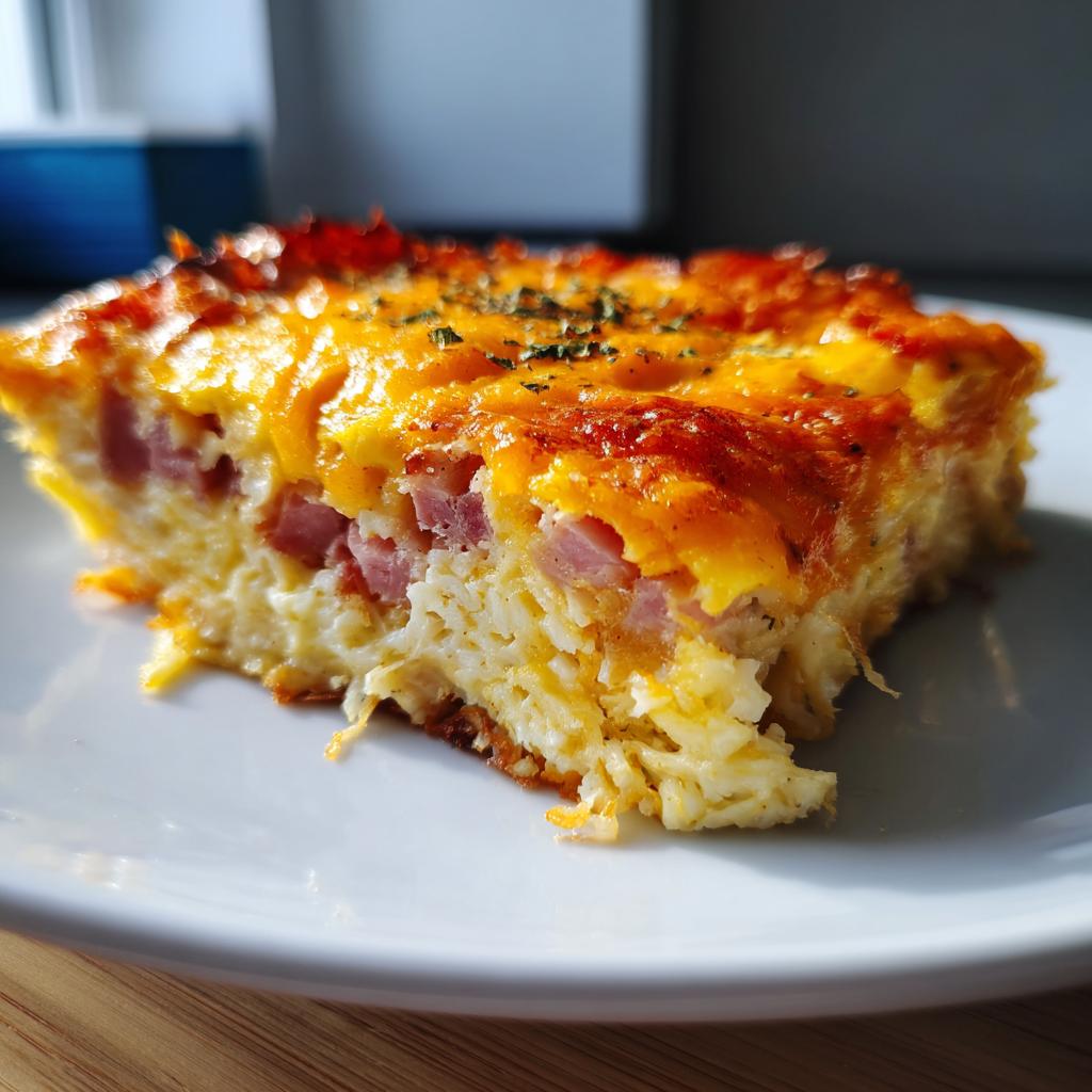 Frozen hash brown patties, eggs, cheese, and ham make this hash brown egg casserole… in 2022 | Break - detail 3