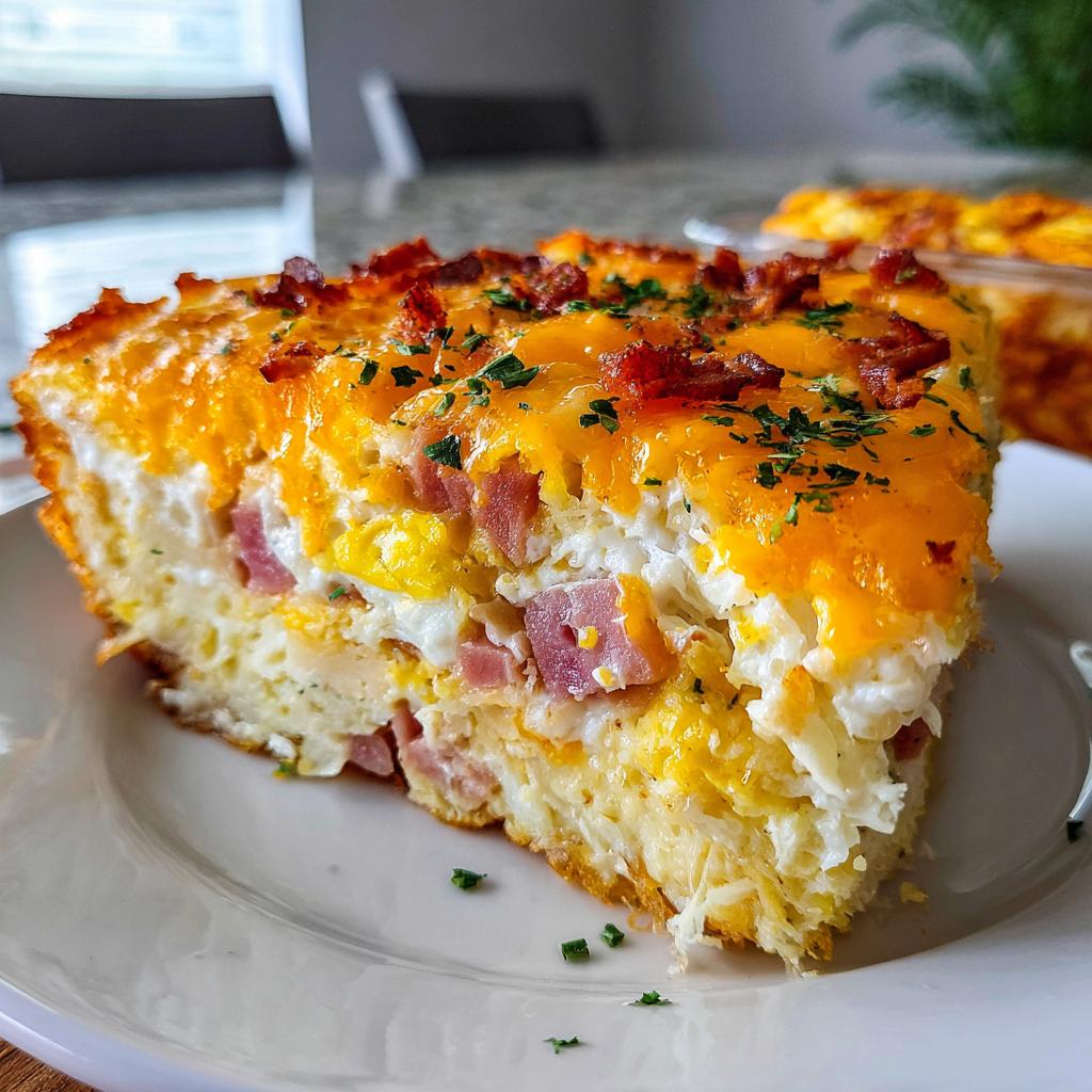 Frozen hash brown patties, eggs, cheese, and ham make this hash brown egg casserole… in 2022 | Break - detail 4