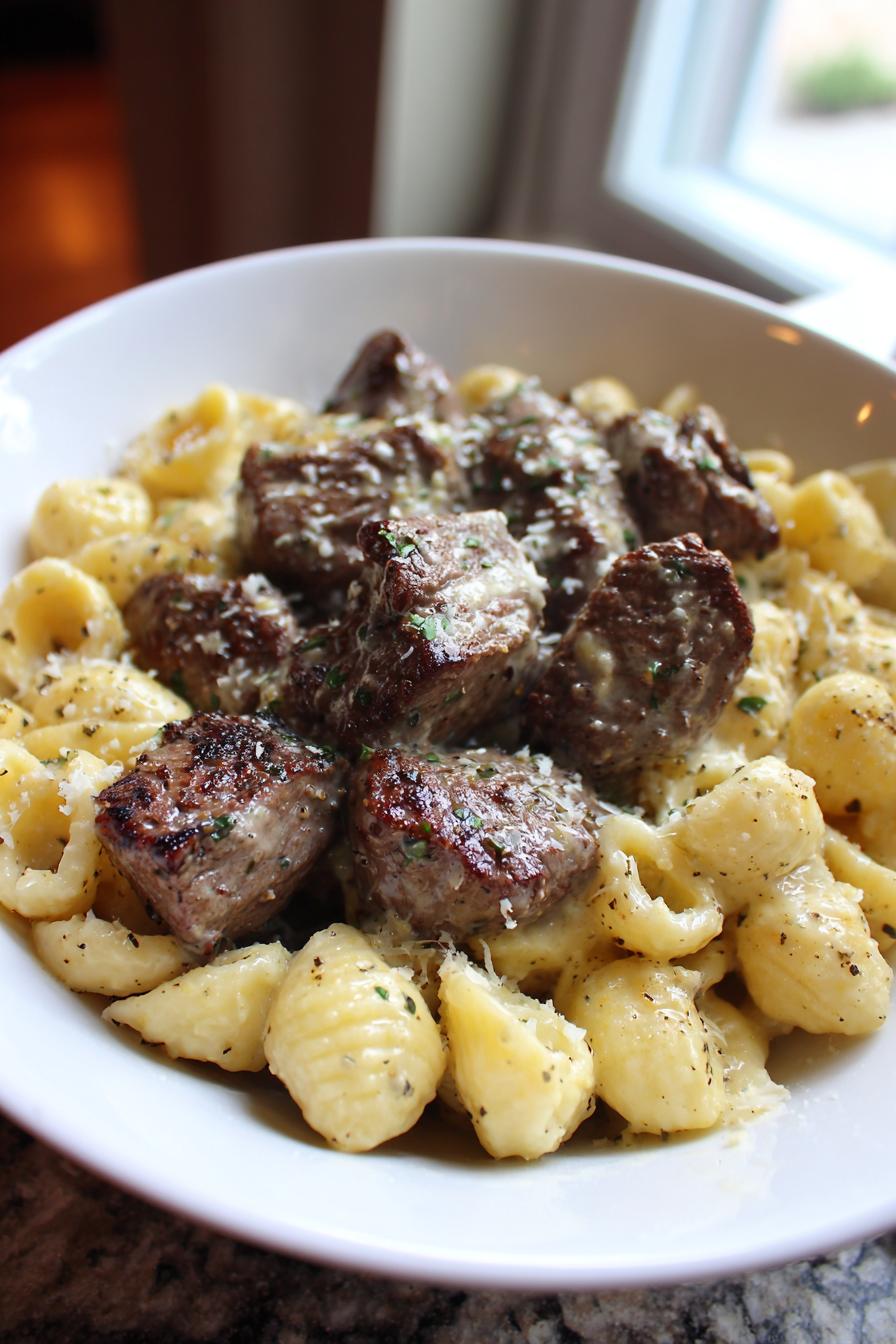 Garlic Butter Steak Bites & Parmesan Alfredo Shells – A Flavorful Feast!