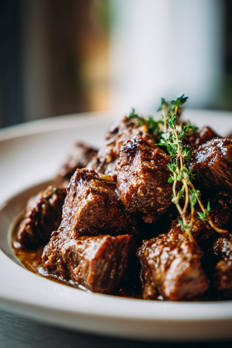 High Protein Slow Cooker Garlic Butter Beef Bites - Easy Dinner Recipe!