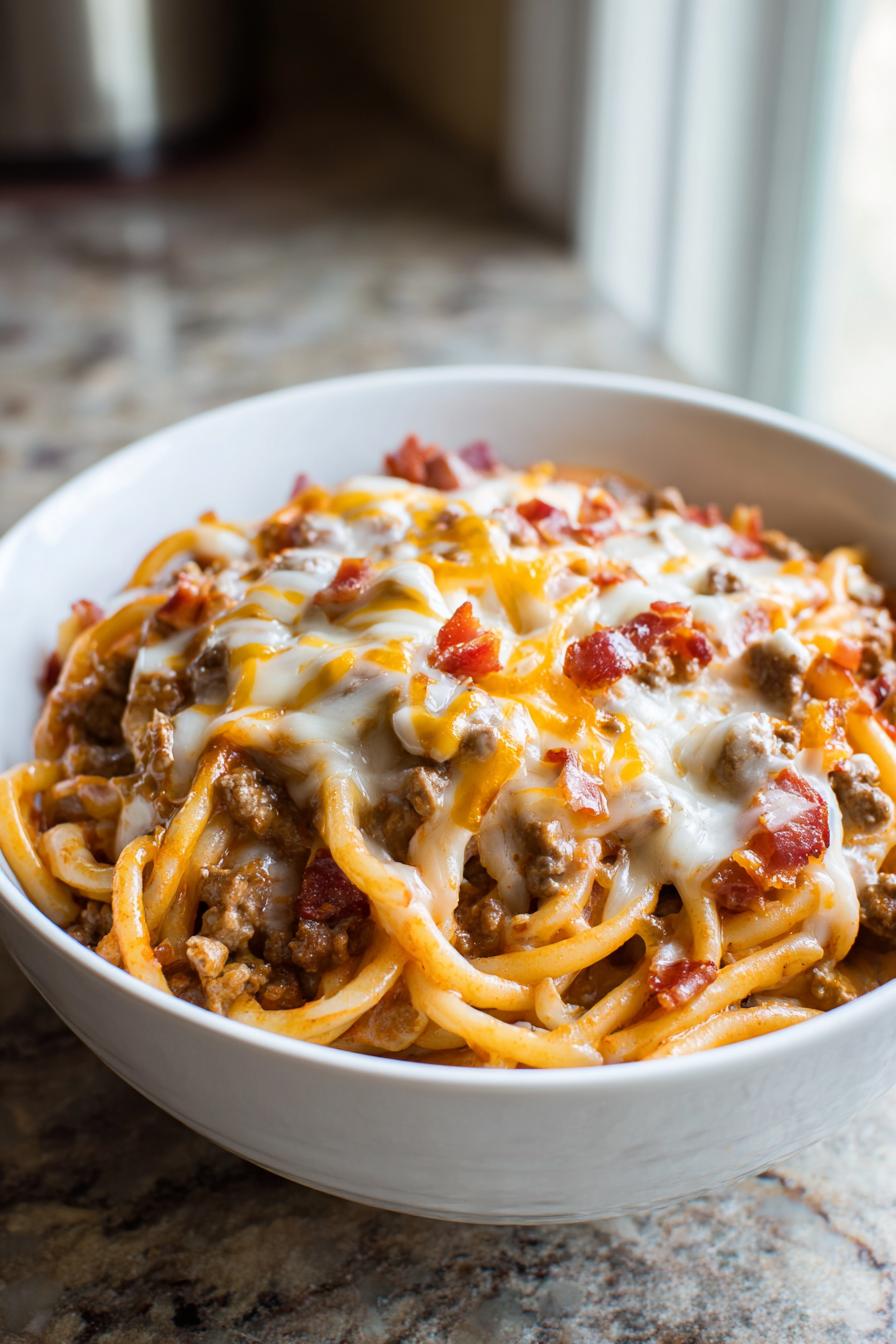 🥓 Loaded Bacon Cheeseburger Pasta – One-Pot Dinner Winner