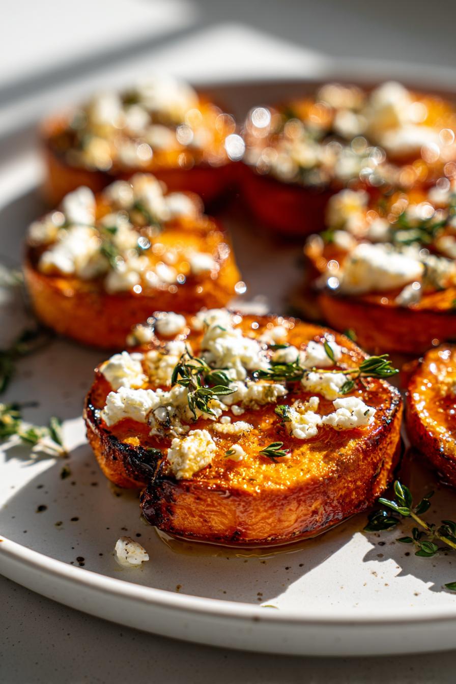 Roasted Sweet Potato Rounds with Honey Feta and Thyme