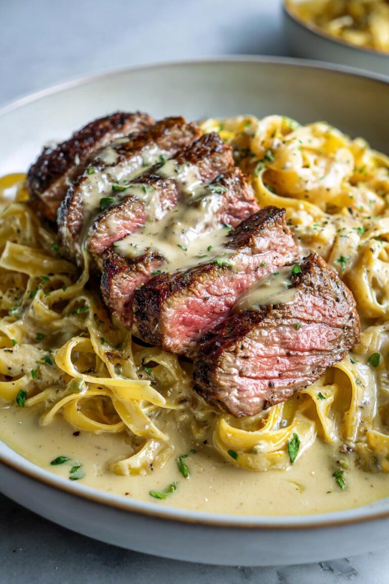 Savory Steak Gorgonzola Alfredo with Creamy Parmesan Sauce