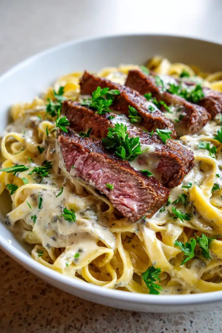 Savory Steak Gorgonzola Alfredo with Creamy Parmesan Sauce