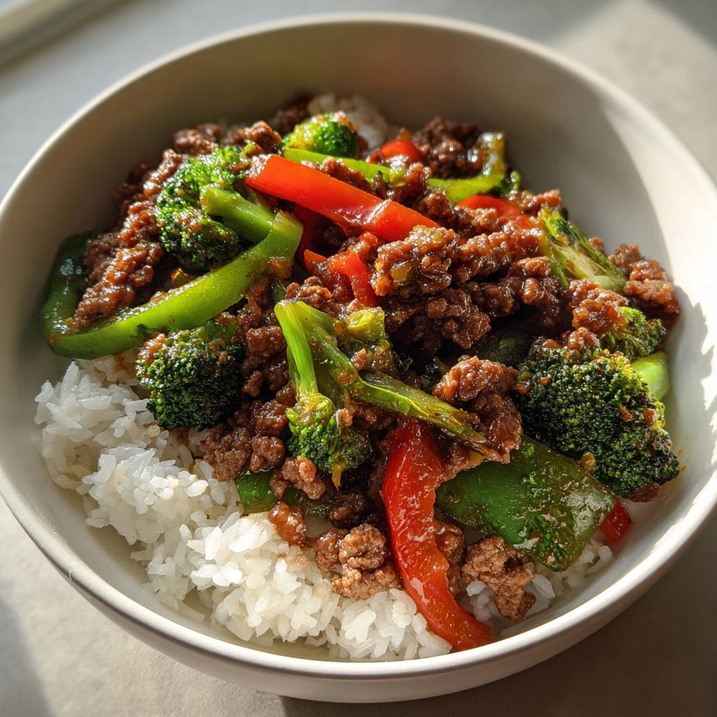 Spicy Ground Beef Stir-Fry Bowl with Garlic Veggies & Steamy Rice - detail 4
