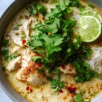 Tajska zupa kokosowa z kurczakiem i makaronem – rozgrzewająca i aromatyczna! 🍜🥥