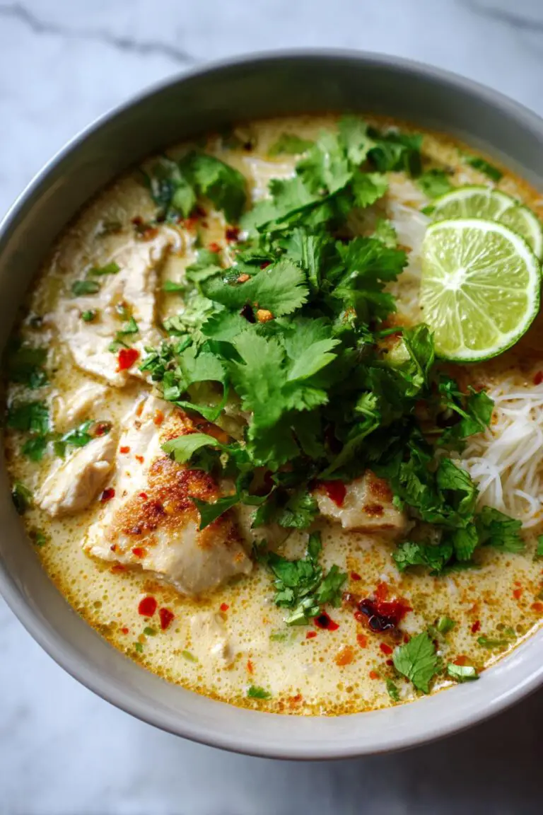 Tajska zupa kokosowa z kurczakiem i makaronem – rozgrzewająca i aromatyczna! 🍜🥥