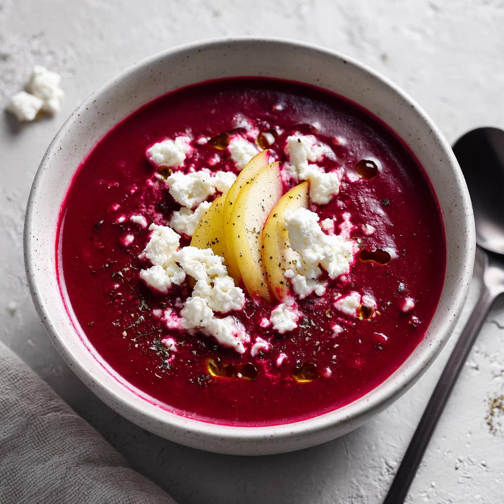Zupa z pieczonych buraków, gruszką i kozim serem – smak, który zachwyca! 🍲🍐🧀 - detail 1