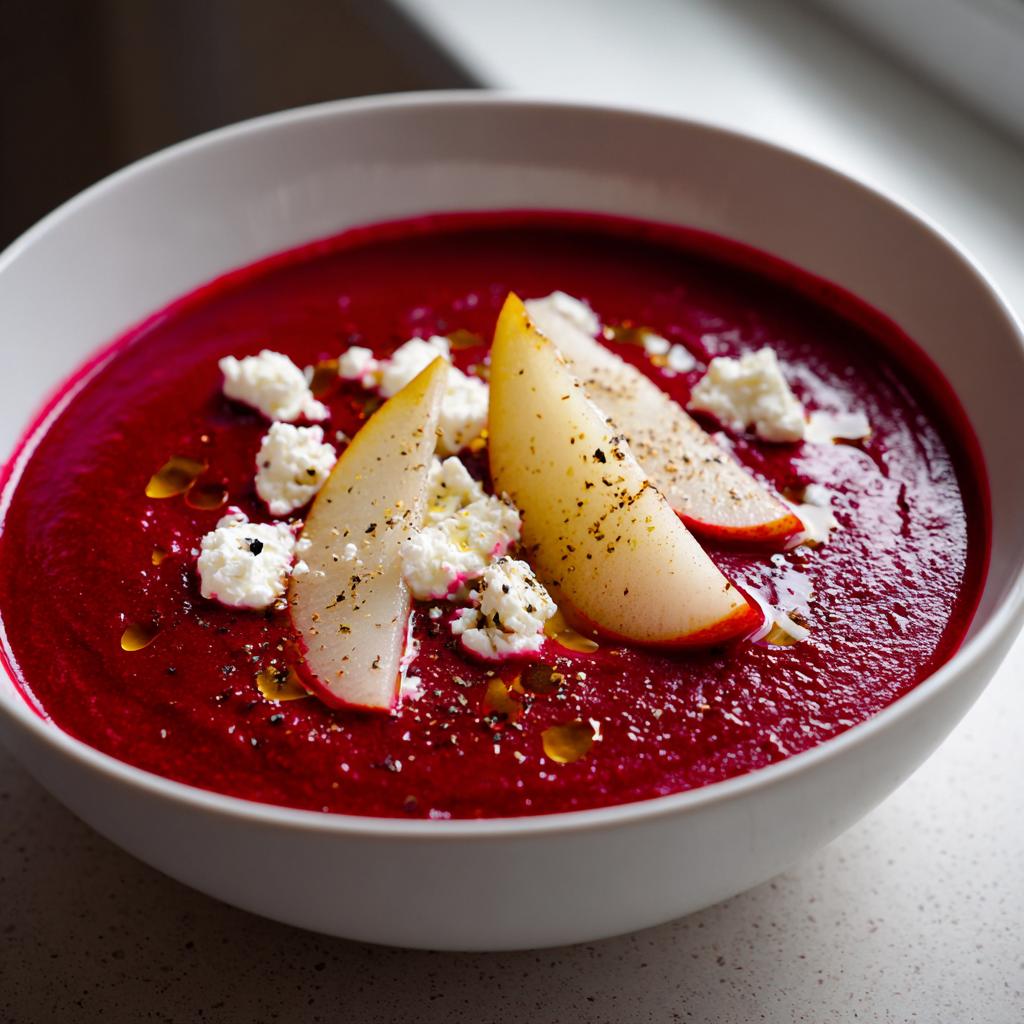 Zupa z pieczonych buraków, gruszką i kozim serem – smak, który zachwyca! 🍲🍐🧀 - detail 3