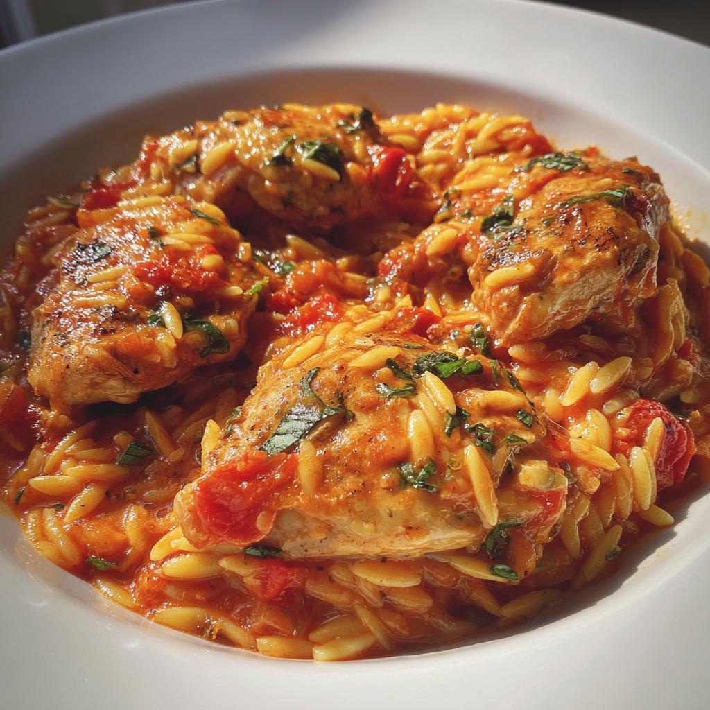 Kurczak z makaronem orzo w kremowym sosie pomidorowym – idealne danie na każdą okazję! - detail 3