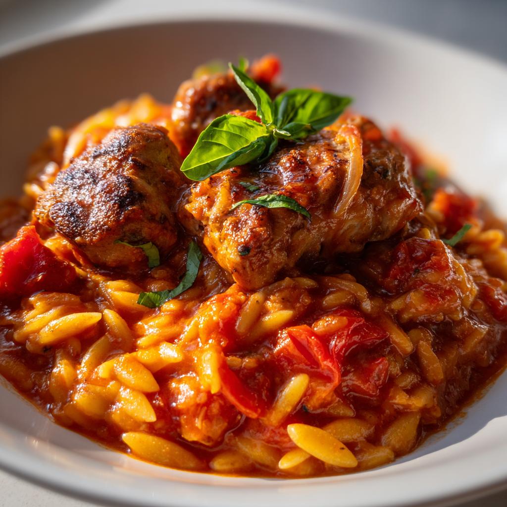 Kurczak z makaronem orzo w kremowym sosie pomidorowym – idealne danie na każdą okazję! - detail 4