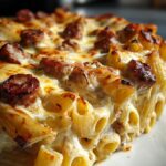 PENNETTE Z KIEŁBASĄ,BESZAMELEM I MOZZARELLĄ Z PIEKARNIKA