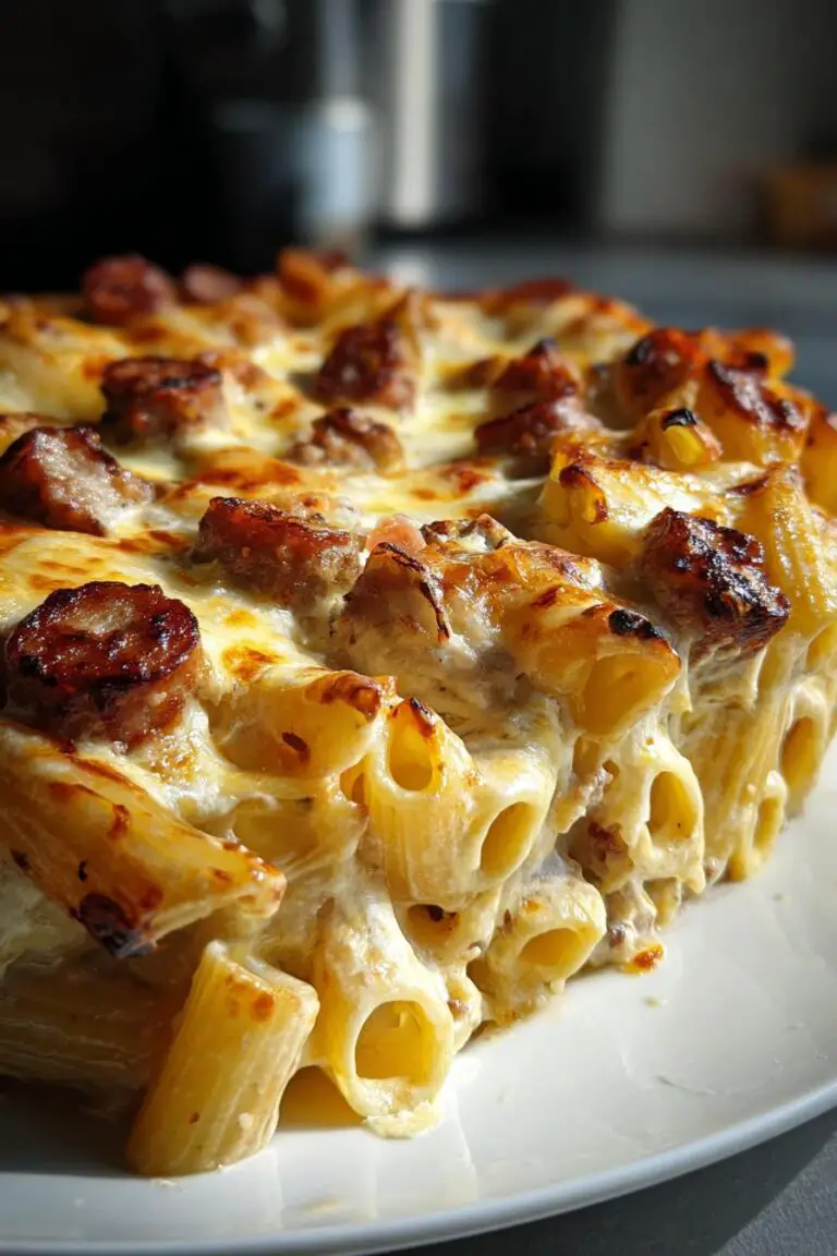 PENNETTE Z KIEŁBASĄ,BESZAMELEM I MOZZARELLĄ Z PIEKARNIKA