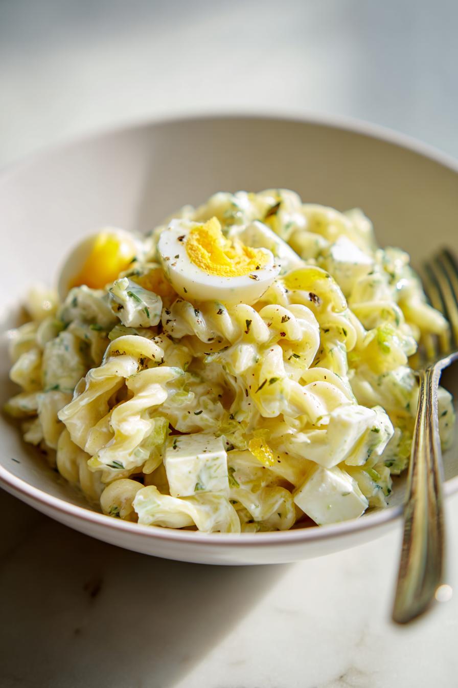 Sałatka makaronowa z jajkiem i serem