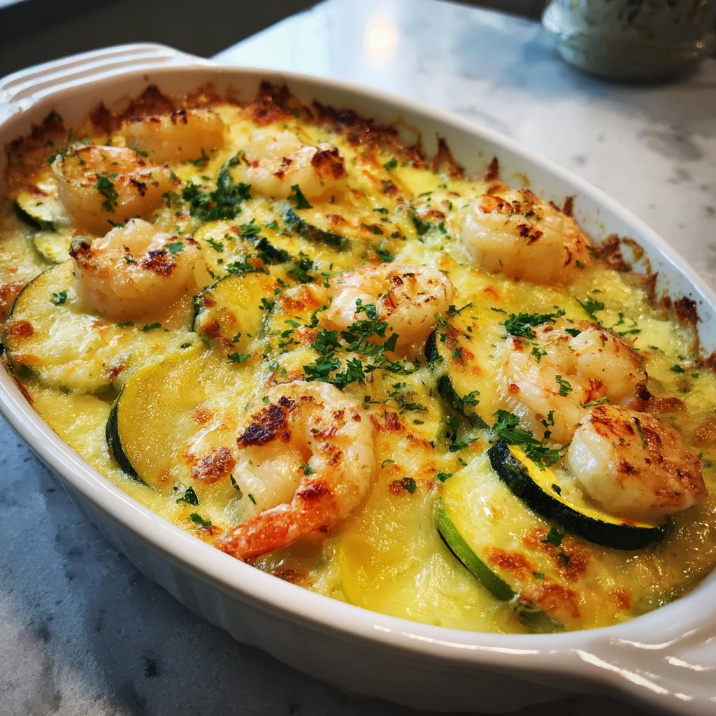 ZAPIEKANKA Z CUKINII Z KREWETKAMI I CZOSNKIEM 🍤🥒 To pyszne danie, idealne na obiad lub kolację! - detail 1